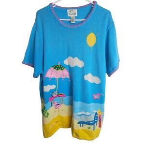 Vintage The Quacker Factory Womens Embroidereed Sweater Size 1X Beach Vacation